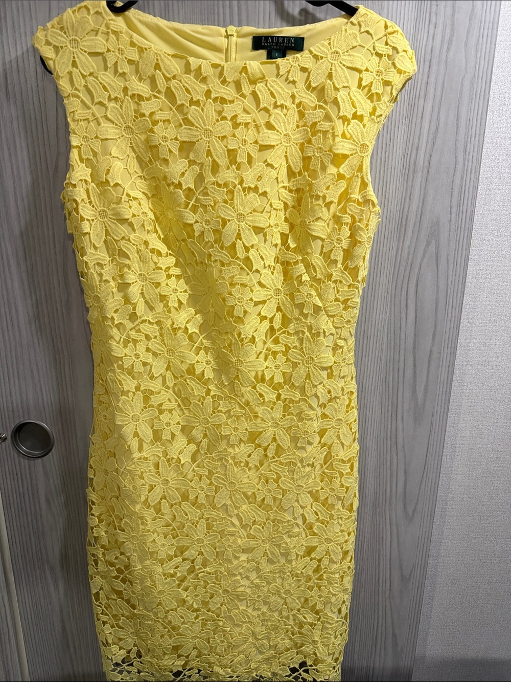 Lauren Ralph Lauren Yellow Floral Lace Midi Sheath Dress